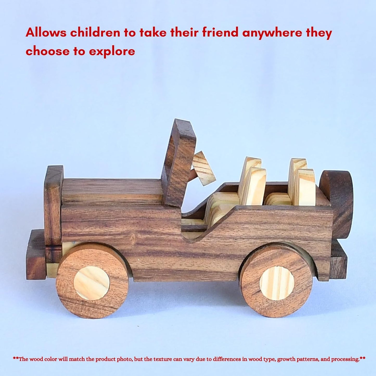 UdrCrafts® Handmade Wooden Open Gypsy Car Toy | Push Pull Toys Car for Kids | Natural Wood Non-Toxic, Showpiece for Living Room and Home Decore, 9 Months to 8 Years