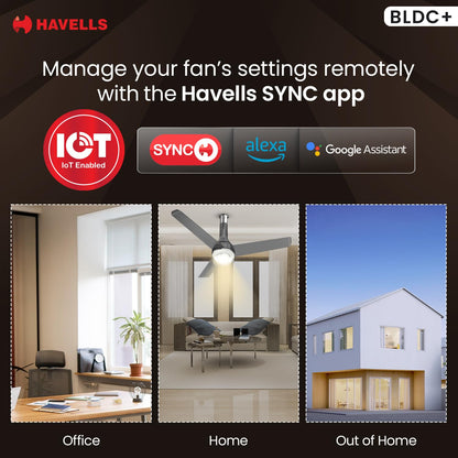 Havells 1200mm Crista Underlight BLDC Ceiling Fan | Remote Controlled, Smart Fan, IoT Enabled, Alexa & Google Home Compatible | 5 Star Rated, Upto 60% Energy Saving, 2 Year Warranty | (Slate Chrome)