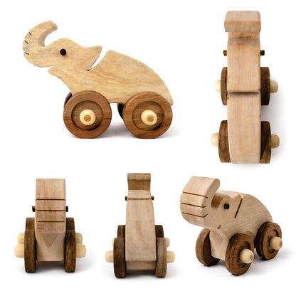 Udaipur HandiCrafts Wooden Elephant Pull-Along Toy for Toddlers (3–5 Years) | Natural Solid Wood | No Metal | Eco-Friendly & Plastic-Free | Smooth Rolling Wheels | Kids Room & Nursery Decor