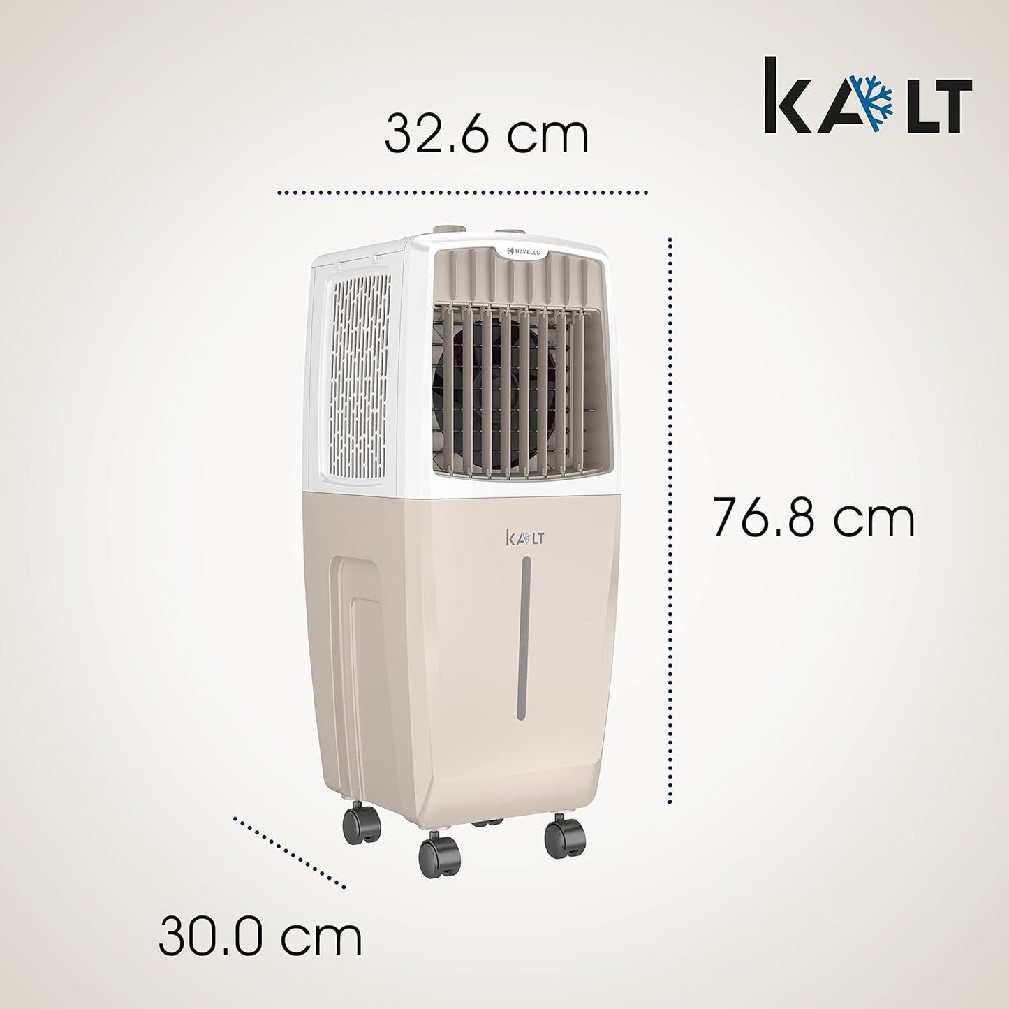 Havells Kalt 24L Personal Air Cooler for home | Powerful Air Delivery | Low Noise, Knob Panel | Everlast Pump | 4 Way Air Deflection | High Density Honeycomb Pads | Heavy Duty (White/Champagne Gold)