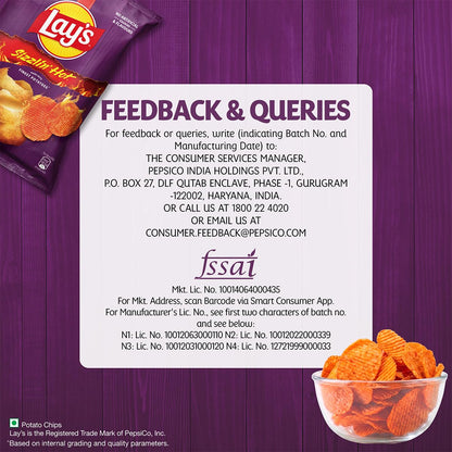 Lay's Sizzlin’ Hot Potato Chips 48g/52.9g, Crispy Wavy Chips and Snacks