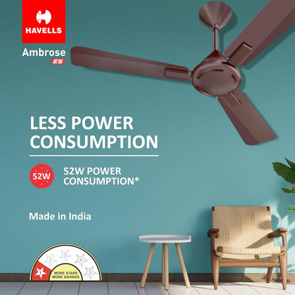 Havells 1200mm Ambrose Energy Saving High Speed Ceiling Fan|Premium Finish, Deco.Fan, Elegant Looks, High Air Delivery, 100% Pure Copper Motor|2 Yr Warranty by Brand | (Pack of 1, Cola Espresso Brown)