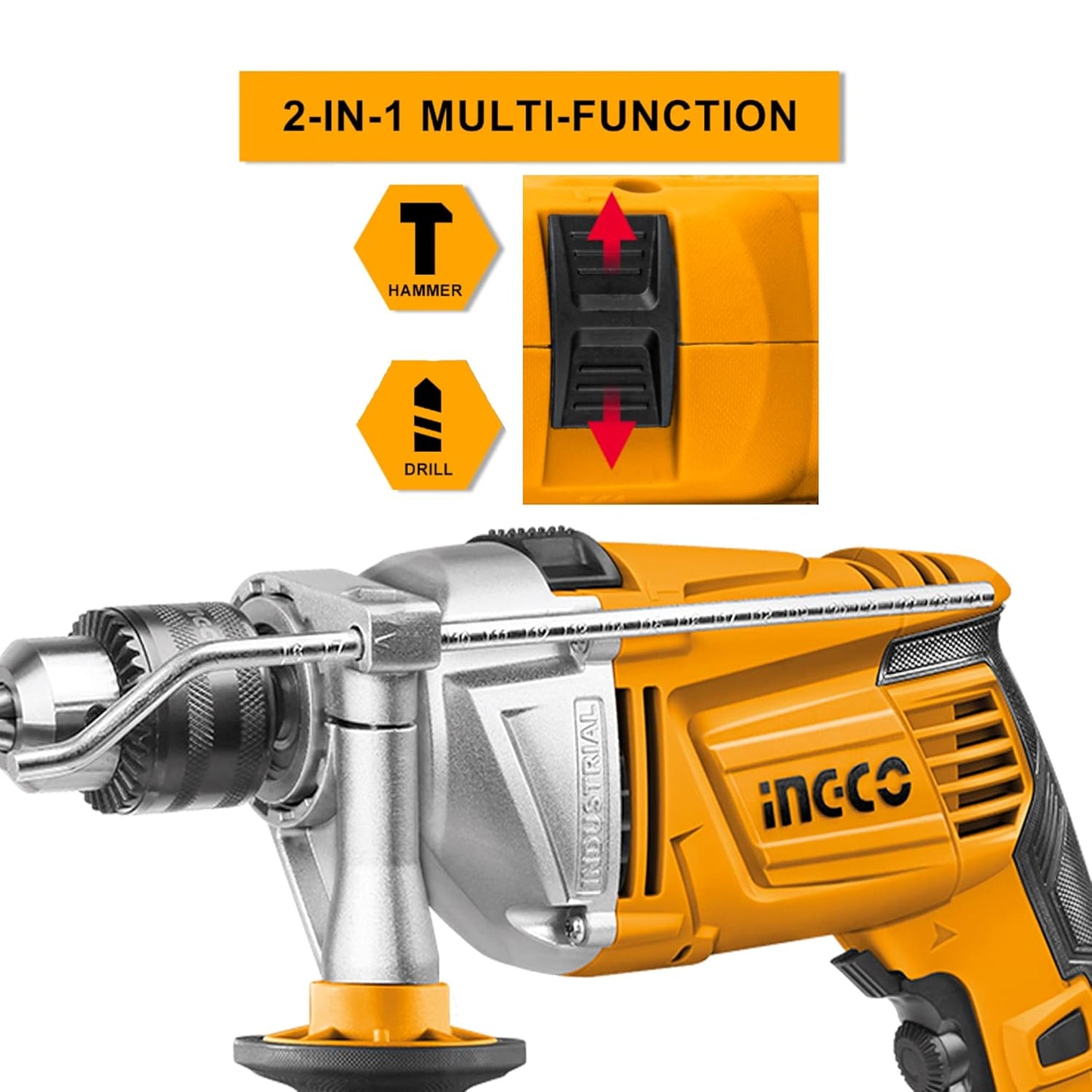 INGCO Impact Drill, 1100W,2800rpm,13mm Hammer Drill Machine, Aluminum Gear Box, Variable Speed Corded Drill Machine, Froward/Reverse Switch Electric Drill with Depth Gauge for Home Construction Concrete