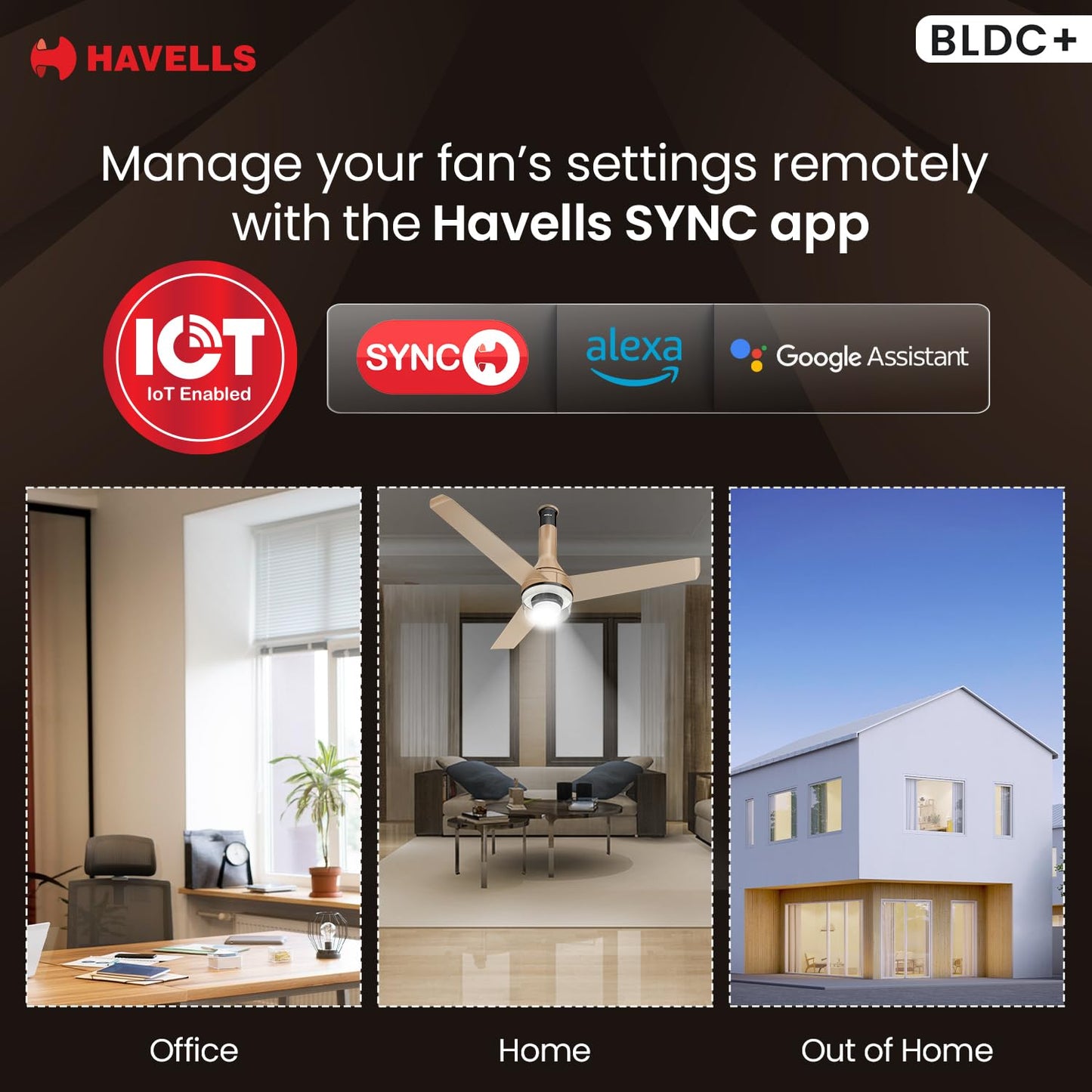 Havells 1200mm Crista Underlight BLDC Ceiling Fan | Remote Controlled, Smart Fan, IoT Enabled, Alexa & Google Home Compatible | 5 Star Rated, Upto 60% Energy Saving, 2 Year Warranty | (Champagne Cola)