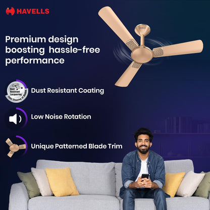 Havells 1200mm Enticer BLDC Prime Ceiling Fan| Compatible with Regulator & Remote| Upto 55% Energy Saving| High Air Delivery | 100% Copper Motor| 2 Years Comprehensive Warranty(Champagne)