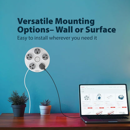 Havells Wheel Star 5X 5+1 Round Extension Board | Overload, Over Current & Over Voltage Protection | 1.5 Mtr Copper Wire | ISI Certified Wire & Plug | Universal 3 Pin 5 Sockets | LED Indicator | Home & Office Use