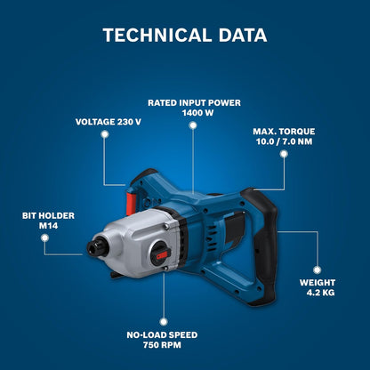 BOSCH GRW 140 Professional Paint Mixer| 1400W Motor | No Load Speed Upto 750 RPM | Soft Start | 2 Speed Selection | Wheel Shaped Handle | 1 Stirrer Included| Carbon Brush LED | 1 Yr Warranty