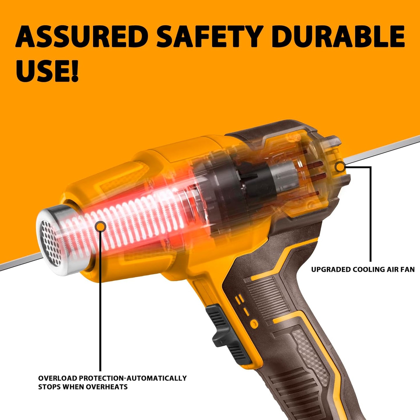 INGCO Cordless Hot Air Gun with 4.0Ah Battery and Charger, Max 1022°F(550°C) 20V Portable Heat Gun Packed by Plastic Box, 3Pcs Nozzle for Pipe Bending, Shrinking, Paint Stripping HGLI20025
