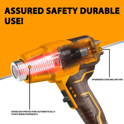 INGCO Cordless Hot Air Gun with 4.0Ah Battery and Charger, Max 1022°F(550°C) 20V Portable Heat Gun Packed by Plastic Box, 3Pcs Nozzle for Pipe Bending, Shrinking, Paint Stripping HGLI20025