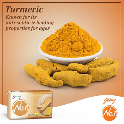 Godrej No.1 Bathing Sandal & Turmeric Grade 1 Soap with Long-lasting Fragrance (150g each)- Combo Pack of 4