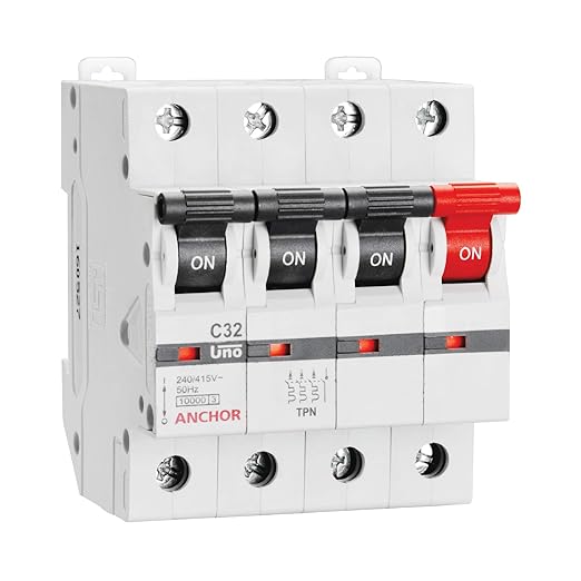 Anchor by Panasonic UNO 6 Amp TPN C Curve MCB | ISI Marked Triple Pole & Neutral 6A Miniature Circuit Breaker (98033)