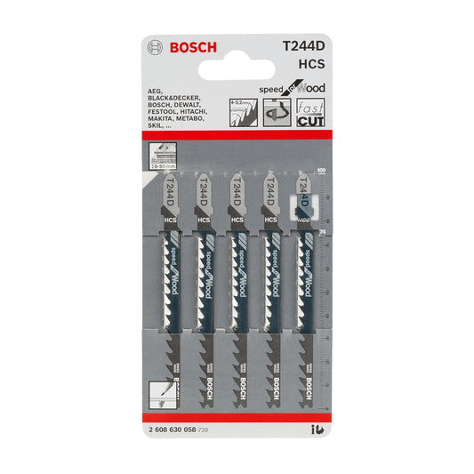 Bosch T244D Jigsaw Blades 5pcs Wood Metal, Multicolor