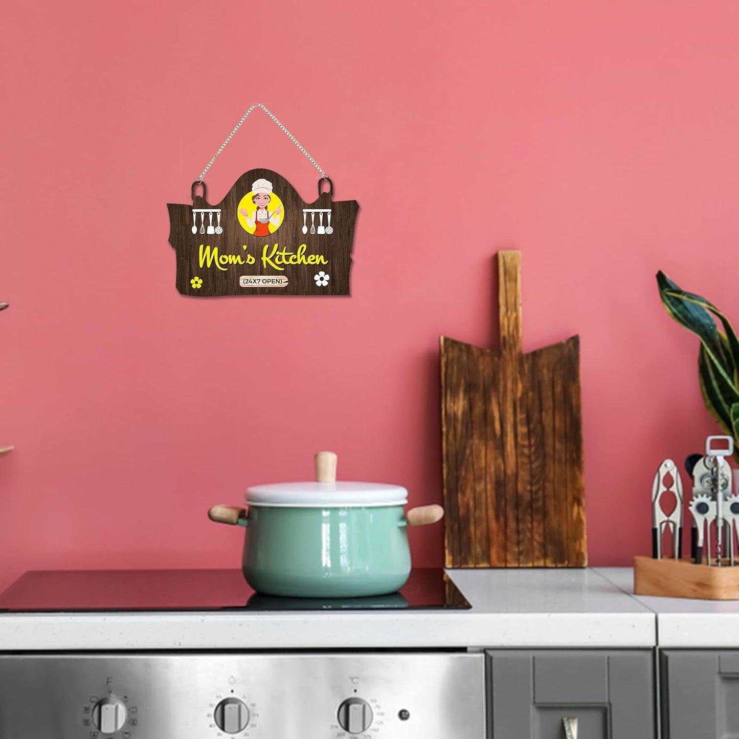Udaipur Handicrafts Mom's Kitchen Printed MDF Wooden Wall Art For Cafe | Kitchen | Restaurants | Quotes Decor Item | Kitchen Quotes Wall Hanging | Wall Illustrations | Modern Artwork | Gift Items (WH_3716N)