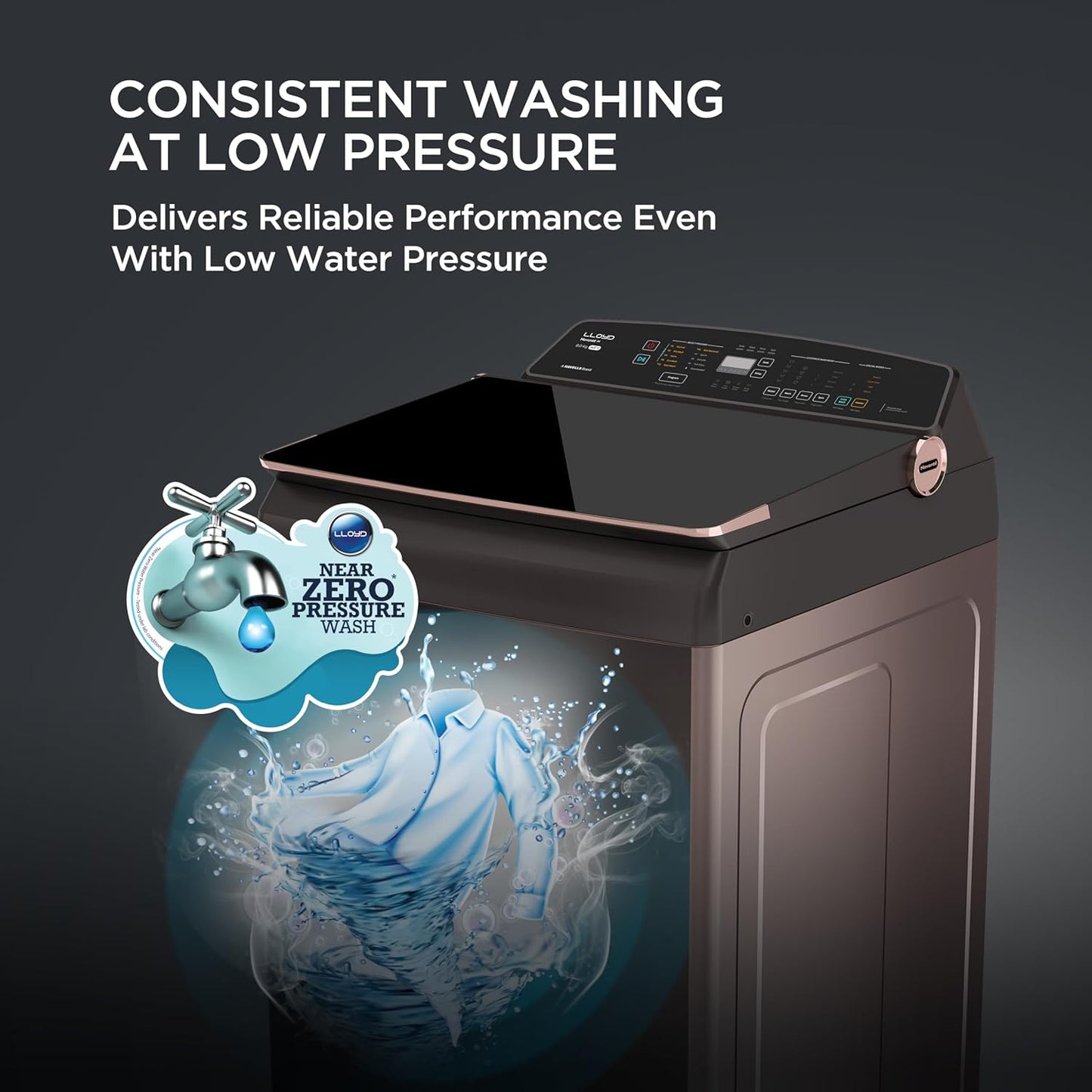 Havells-Lloyd 8.5 Kg 5 Star Fully Automatic Intelli Inverter Motor Top Load Novante IOT With With In Built Heater Washing Machine (GLWT855N12CB Copper Blush)