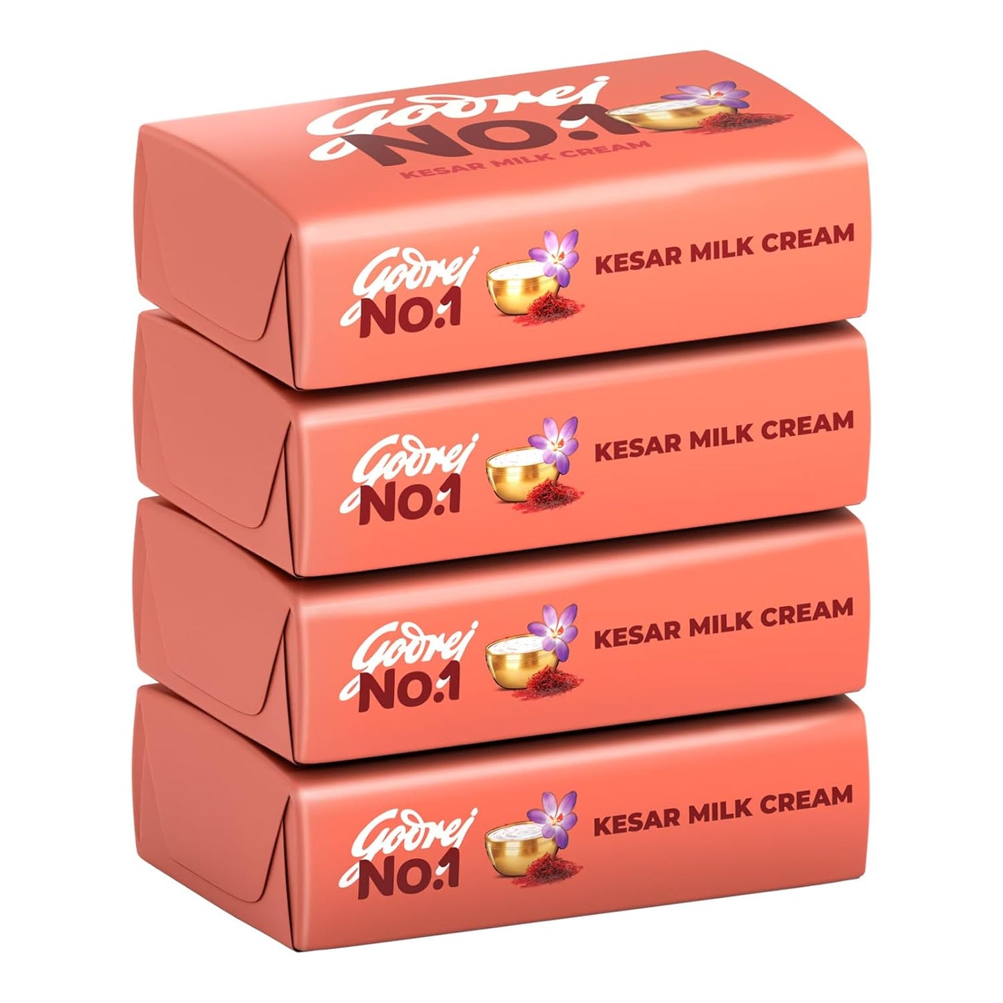 Godrej No. 1 Bathing Soap Kesar & Milk Cream Grade 1 Soap & Long-Lasting Fragrance, Combo Pack Of 4 (150G Each)