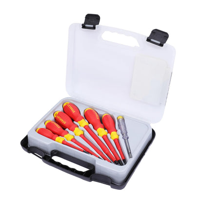 STANLEY STMT60175 VDE 6-Piece Screwdriver Set With Bonus Tester, Shock-Resistant, Anti-Slip Handle, Ideal For Repair Of Electric Vehicles, Red and Yellow