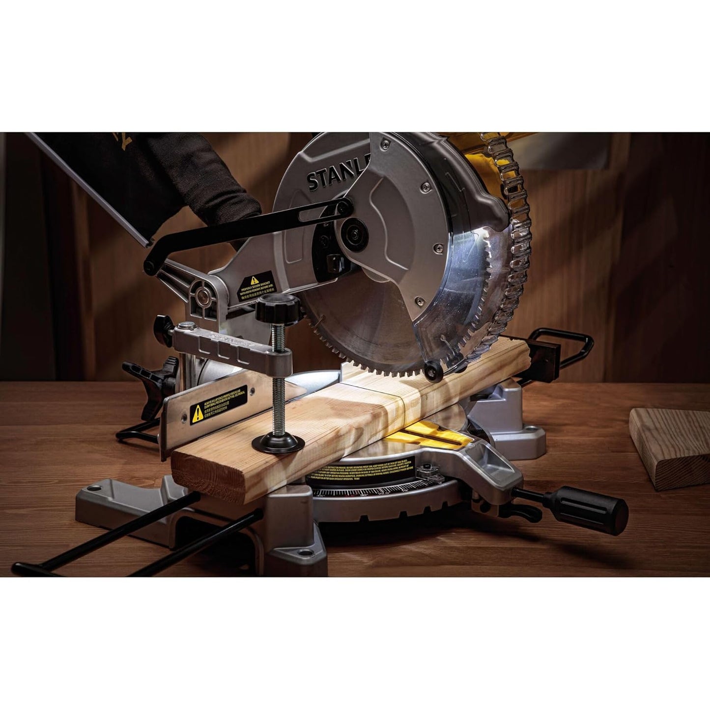 STANLEY SM16-IN 1650W 10" Compound Mitre Saw, 4800 RPM, Compact Size and Lightweight 254mm Blade Diameter+ 1 Year Warranty, (Yellow and Black)