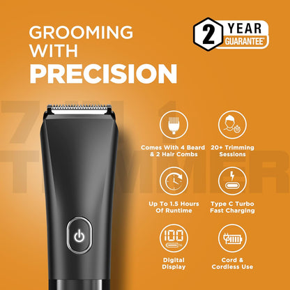 Havells Beard & Hair 7 in 1 Trimmer |2-in-1 Special Blade| Comes with 4 Beard & 2 Hair Combs| Real Time Digital Display| Type C Turbo Charge| No Nicks & Cuts|2 Year Guarantee|BT6661