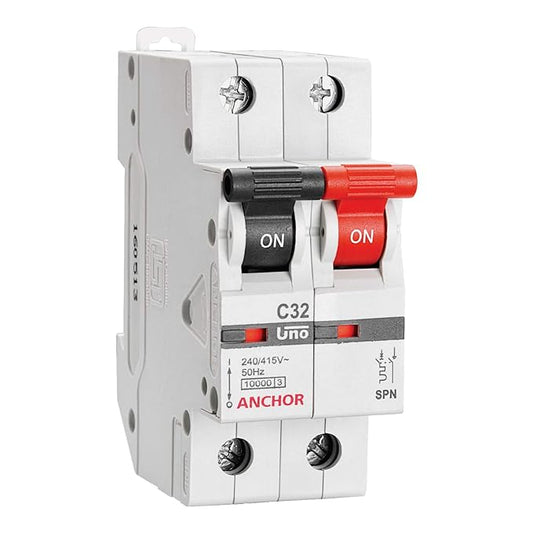 Anchor by Panasonic UNO 63 Amp Solid Pole Neutral Type C Curve MCB | ISI Marked SPN 63A Miniature Circuit Breaker (98016)