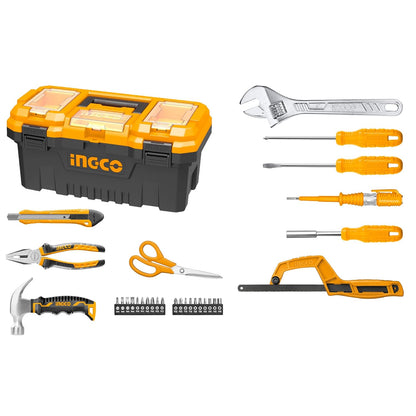 INGCO 32 Pcs Hand Tools Set, General Household Tool Set, Hand Tool Kit with Portable Plastic Box for DIY Home Dormitory Office Garage Car Decoration Repair Maintance