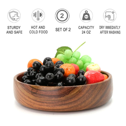 Udaipur Handicrafts Wooden Round Shape Bowl for Serving & Home Decor - Brown (Set of 2)
