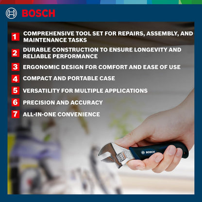 BOSCH Hand Tool Kit, 12-pieces kit, Professional Hand Tools, Precision tools, Ergonomic Design, Durable & Rust-resistant, Blue, Hard Case for secure storage