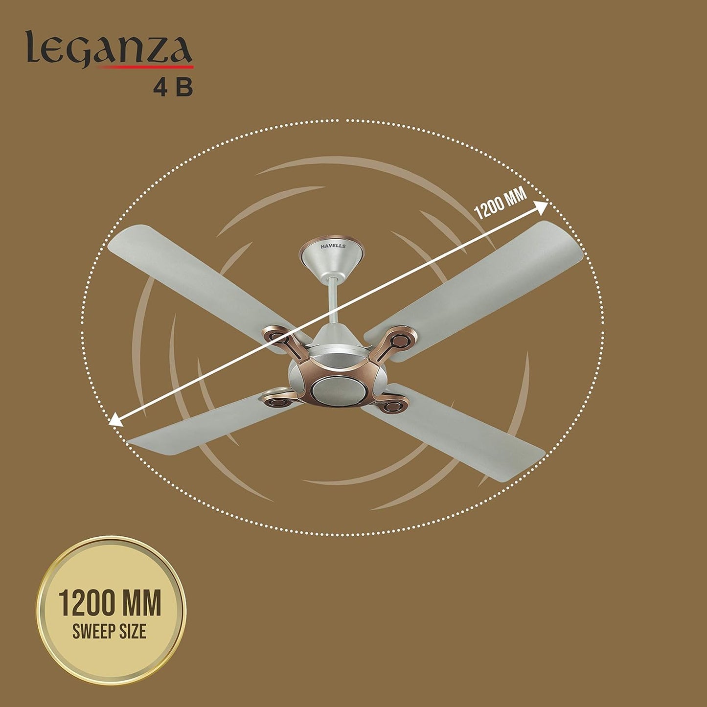 Havells 1200mm Leganza ES 4B Ceiling Fan | Best fan in 4 Blade, Premium Finish Decorative Fan, High Air Delivery | Energy Saving, 100% Pure Copper Motor, 2 Year Warranty | (Pack of 2, Bronze Gold)