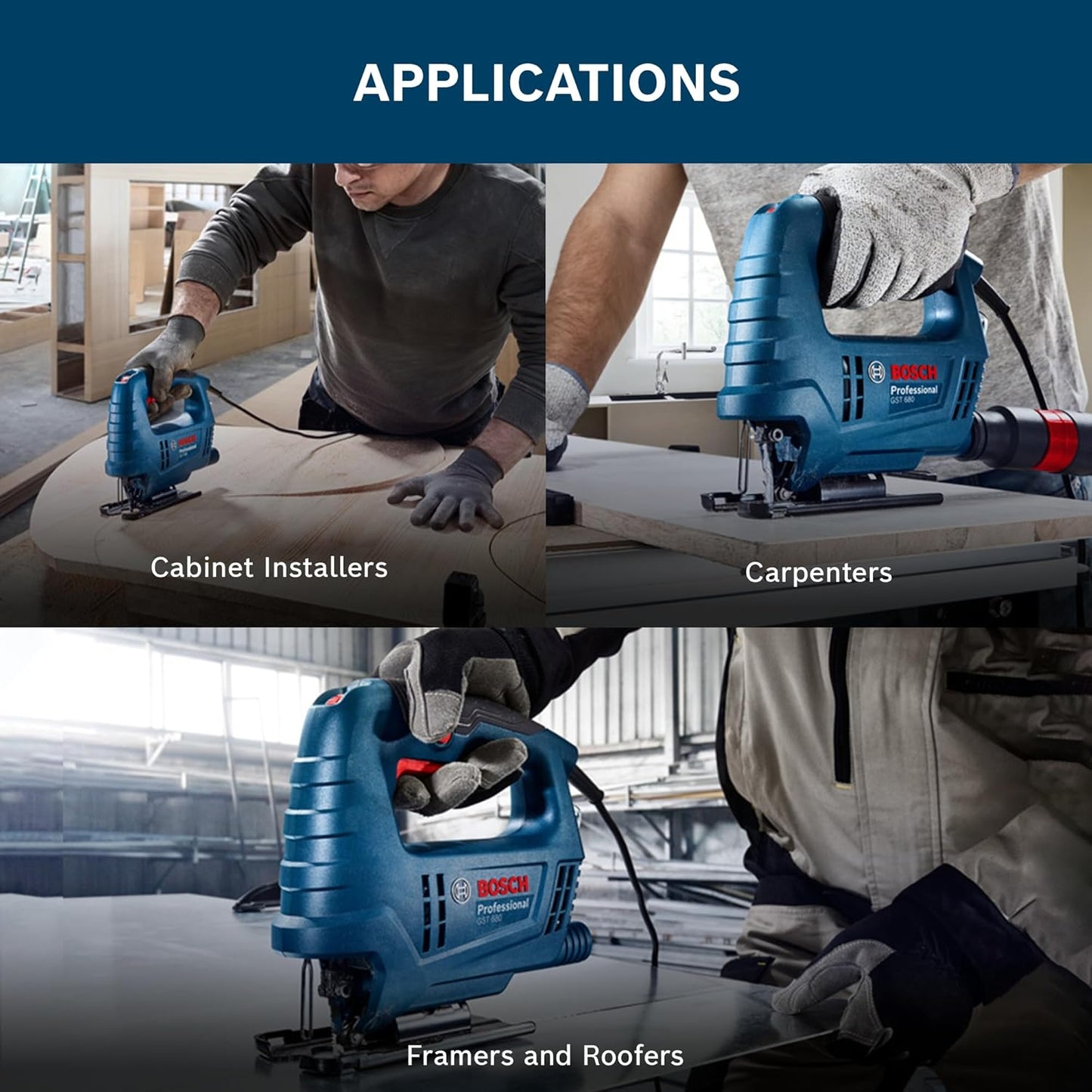 BOSCH GST 680 Corded Electric Jigsaw | 500W Motor | Stroke rate at No Load- 800-3100 spm | Cutting Depth 68mm | Lightweight & Portable | 1 Wood Blade & 1 Allen Key Included| 1 Yr Warranty