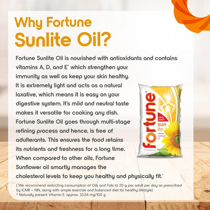 Fortune Sunlite Refined Sunflower Oil, 870gm/800gm Pouch (Weight May Vary)