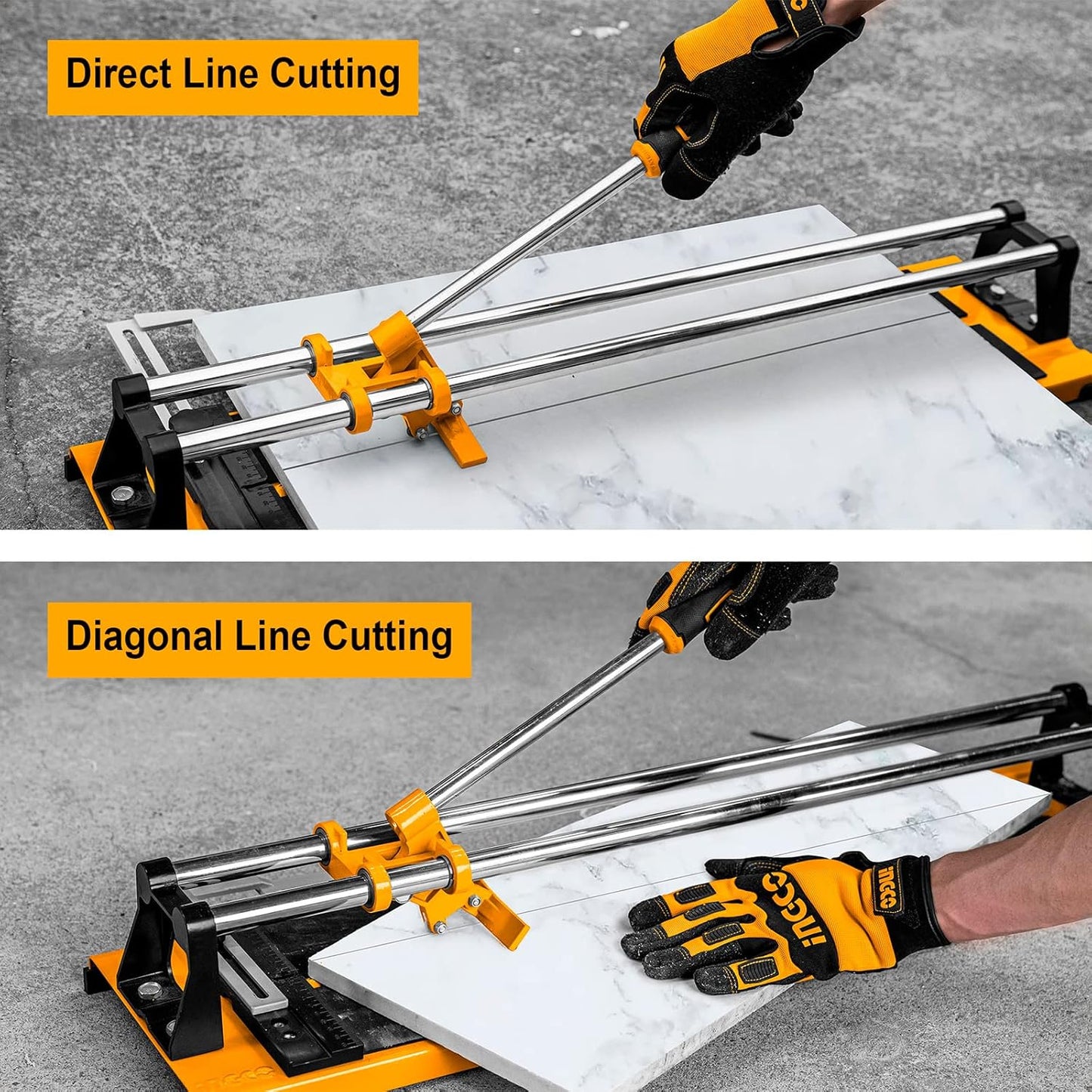 INGCO Tile Cutter, 600mm | 12mm, Direct & Diagonal Line Cutting Manual Tile Cutter, Professional Porcelain Ceramic Floor Tile Cutter with 2 pcs Tungsten Carbide Blade Cut Wheel, High Leverage