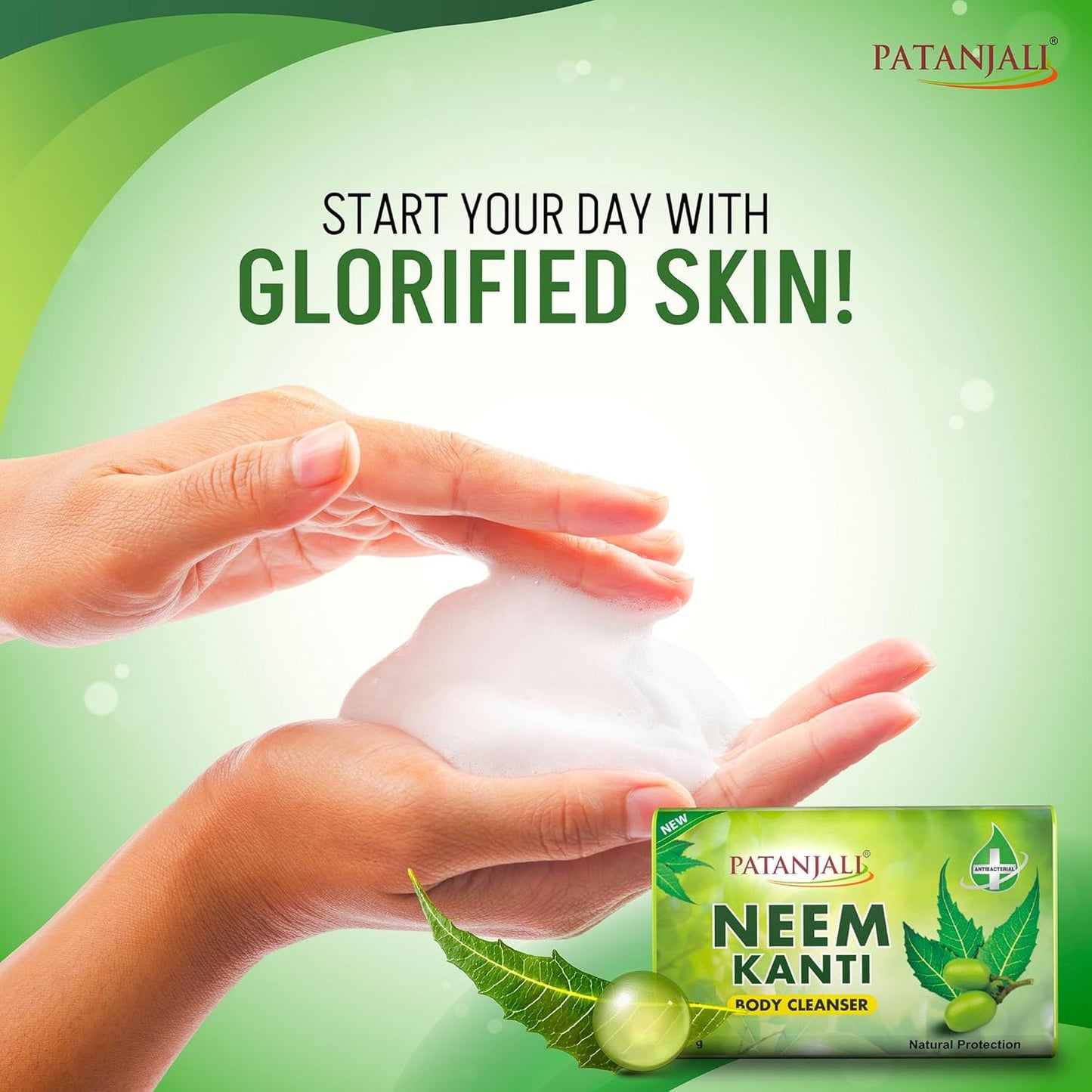 Patanjali Neem Kanti Herbal Body Cleanser Soap for Men and Women (150g, Pack of 8), Moisturizing & Deep Cleansing, Natural Neem Soap for Dry Skin