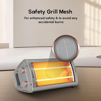 Havells Comodito 900 Watt Room Heater | Safety Grill, 120 Minute Sleep Timer Control knob | Rust Free Stainless Steal Reflector, Carbon Fiber Rods, Power Off & Heat Setting | (Pack of 1, Grey)