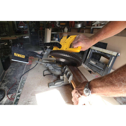 DEWALT DW714-IN 10"(254 mm) Corded Compound Mitre Saw With 80T TCT Alu. Blade, 1650W Univ. Motor, 4600 RPM, Max. Cross-cut Capacity 90 Deg.: 130 mm, Ideal For Cutting Wood & Tiles, Horizontal D-Handle