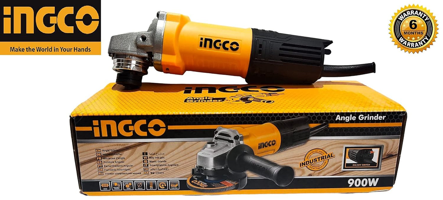 INGCO AG90028 Angle Grinder 900W 100 mm/ 4" (Heavy duty) No-Load Speed 12000rpm spindle thread 10M (1 Set)