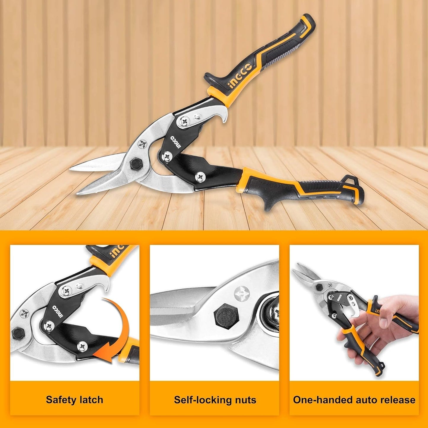 INGCO Aviation Snip Set - Left, Right, Straight Cut for Sheet Metal Cutting - Pliers Nippers With Comfortable Grips - HTSNK0110