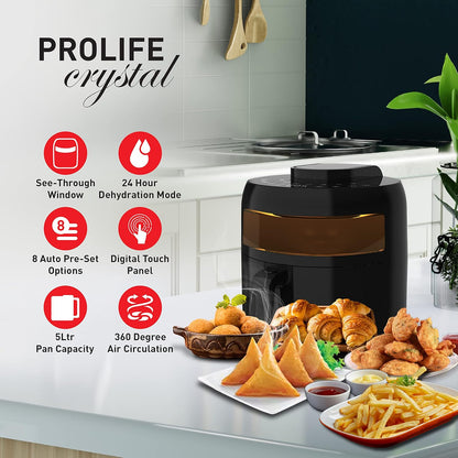 Havells Prolife Crystal Digital Air Fryer 5.5L, 1500W|D 8 Pre-sets| Aerocrisp Technology with 85% Less Oil Cooking| Dehydrator Mode| Auto-Shutoff|See-Through Window| 2Yr Door Step Warranty by Havells