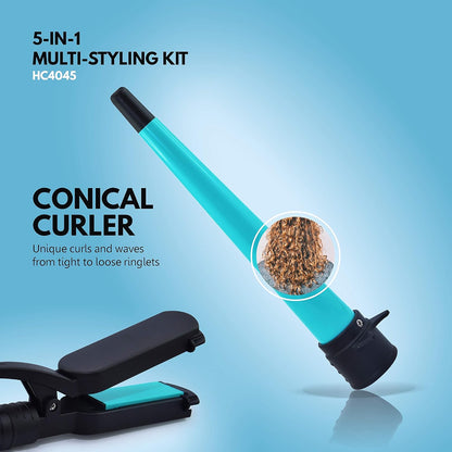 Havells 5-in-1 Multi Styling Kit - Straightener, Curler, Crimper, Conical Curler & Volume Brush | For Multiple Hair Styles | 2 Years Guarantee | Blue/Black | HC4045