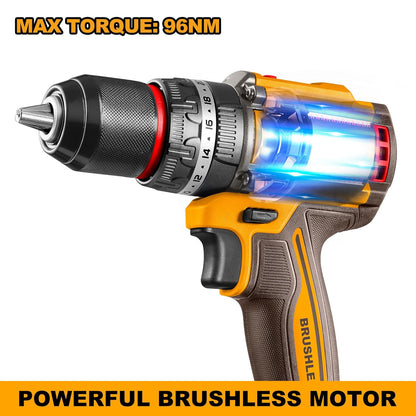 INGCO Cordless Impact Drill 96NM, 20V Brushless Combi Drill, 13mm Chuck, 22+1+1 Torque, 2 Speed, LED Work Light with 2Pcs 4.0Ah Battery And 1Pcs Charger Perfect for Home, Garden DIY Project