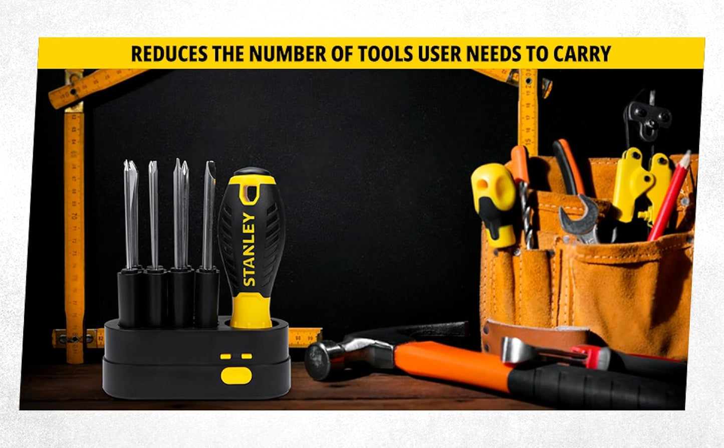 STANLEY STHT62511 9-Way Screwdriver Set with Storage Case for Home, DIY, Professional & Industrial Use Ideal for Carpentry, Construction, Mechanical, Electrical & Plumbing Tasks, YELLOW & BLACK