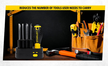 STANLEY STHT62511 9-Way Screwdriver Set with Storage Case for Home, DIY, Professional & Industrial Use Ideal for Carpentry, Construction, Mechanical, Electrical & Plumbing Tasks, YELLOW & BLACK