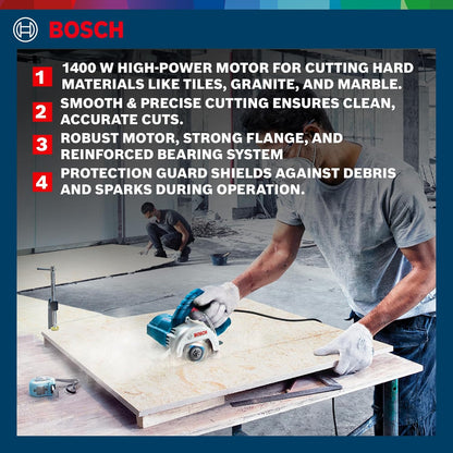 BOSCH Professional GDC 140 Electric Tile Cutter, Electric Tile Cutter with Chuck Wrench, 3kg 100 Grams, Protection Guard & Double Insulation, Low Vibration Tile Cutter, 1 Yr Warranty