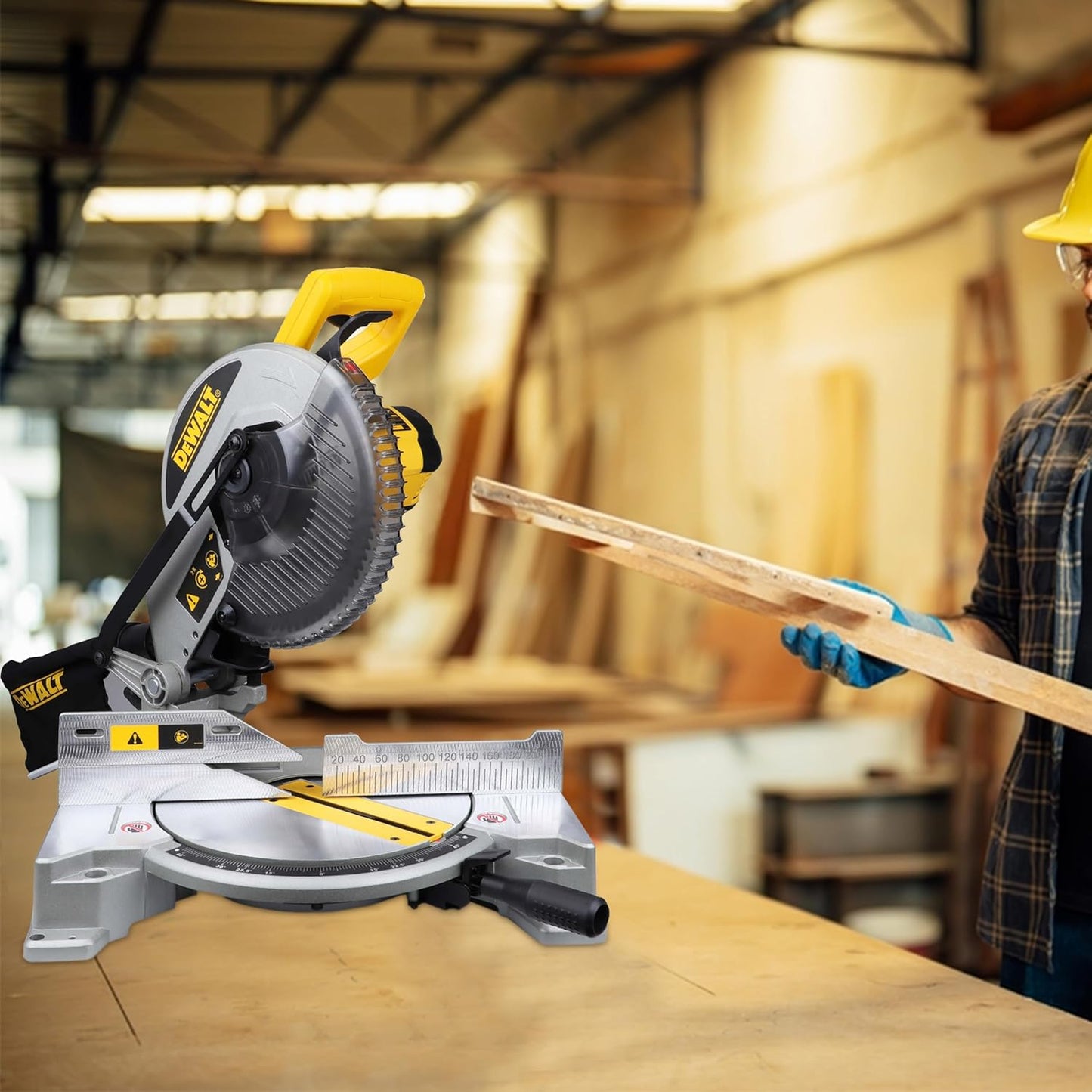 DEWALT DW714-IN 10"(254 mm) Corded Compound Mitre Saw With 80T TCT Alu. Blade, 1650W Univ. Motor, 4600 RPM, Max. Cross-cut Capacity 90 Deg.: 130 mm, Ideal For Cutting Wood & Tiles, Horizontal D-Handle