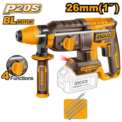 INGCO Compact Brushless Cordless Impact Drill, Cordless Drywall Screwdriver, Cordless Rotary Hammer COSLI250591