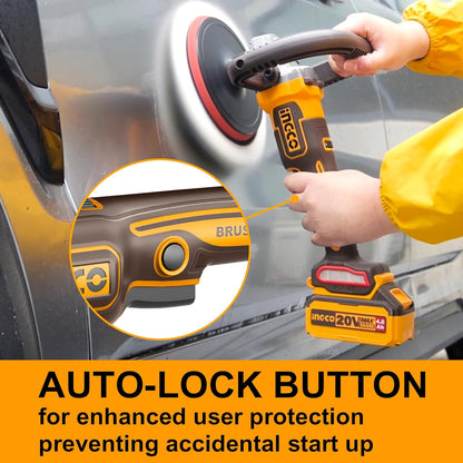 INGCO Cordless Rotary Polisher Car Polisher 180mm M14 Brushless 3IN1 Polisher Buffer and Sander with 4.0Ah Battery and Charger for Car Detailing Polish Buffing Sanding DIY APLI20181