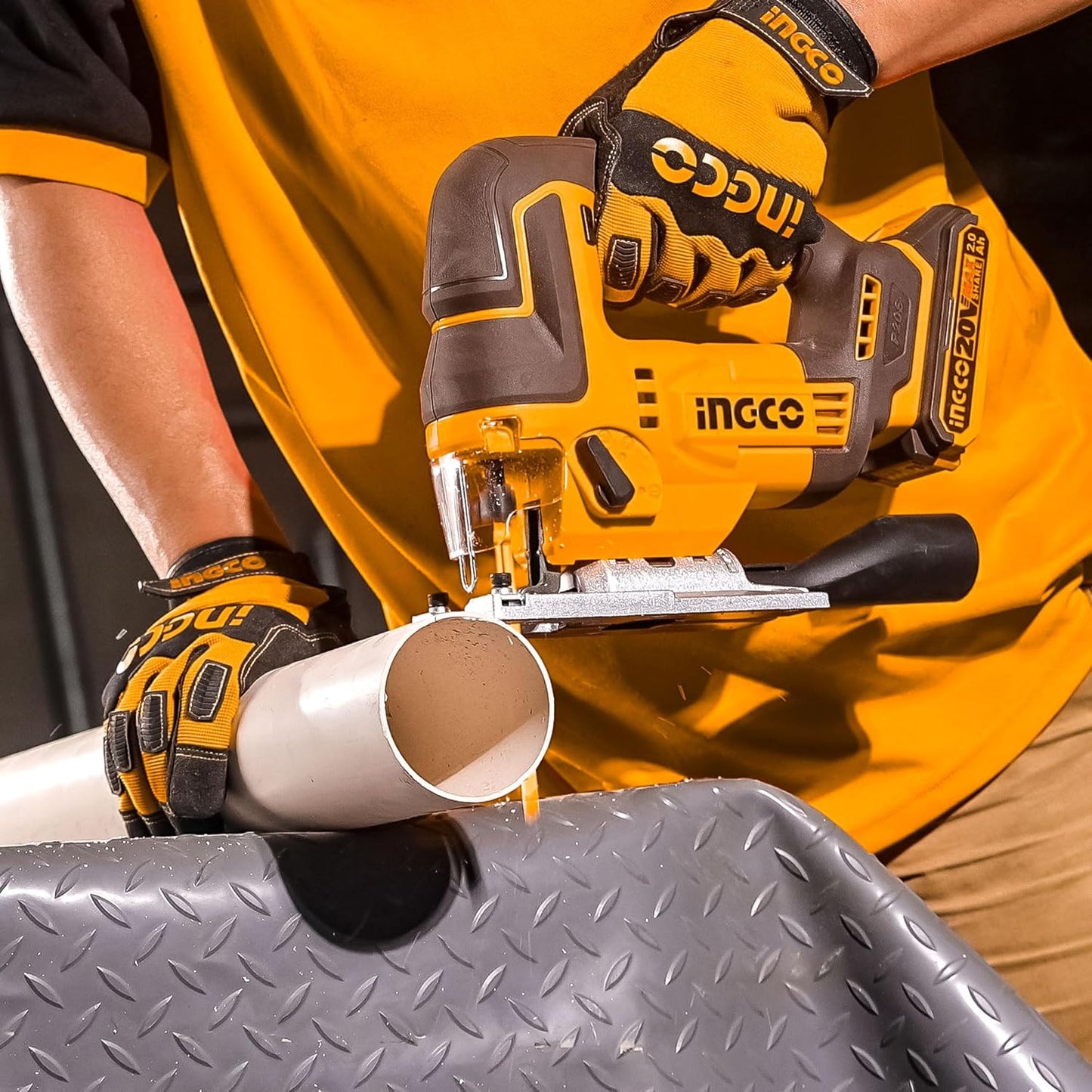 INGCO 20V Cordless Jig Saw (Body Only), Brushless Motor, 3000RPM with 5Pcs Saw Blades CJSLI1008