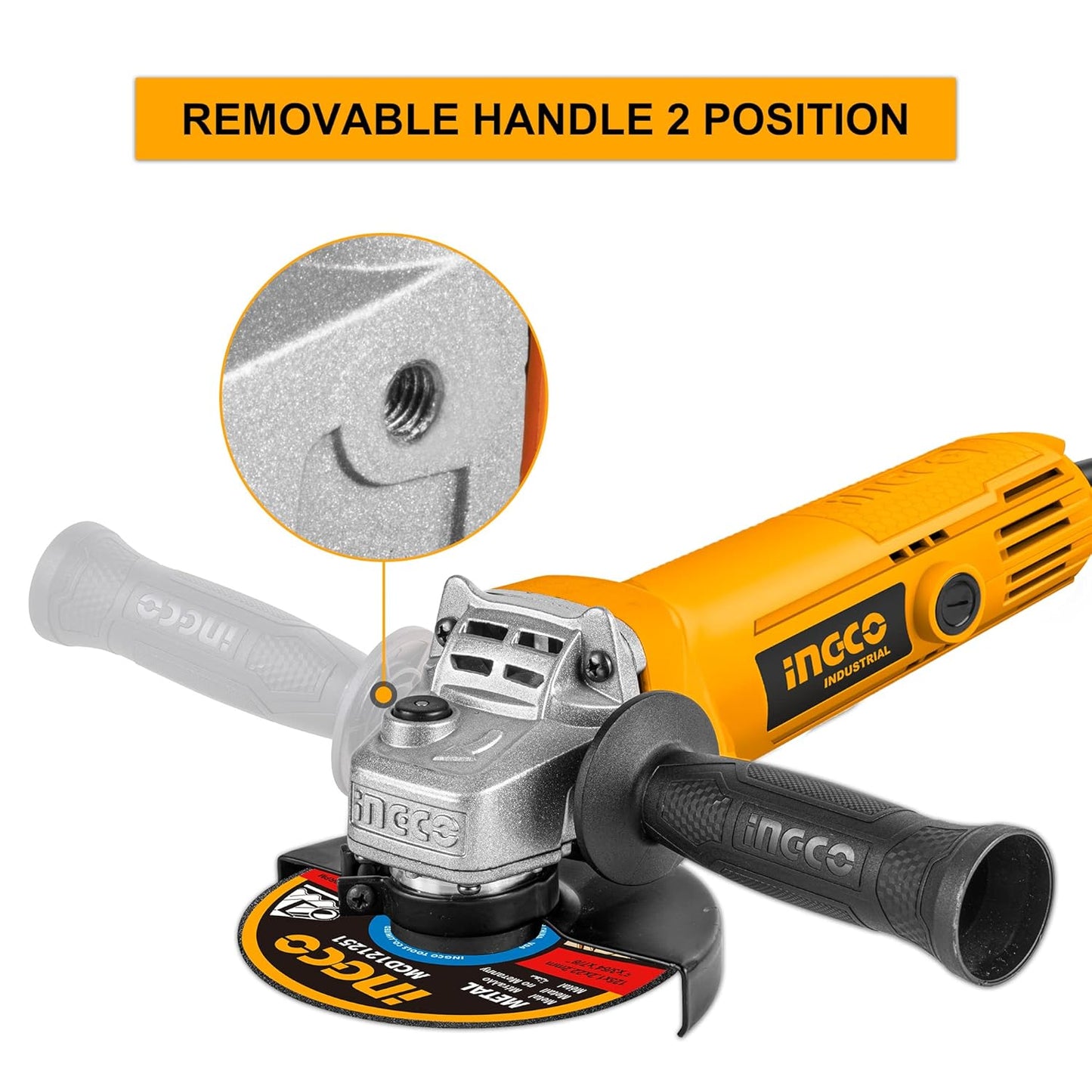 INGCO Angle Grinder, 100mm | 710W | 11000 RPM Power Grinder, Electric Metal Grinder with 1pcs Auxiliary Handle