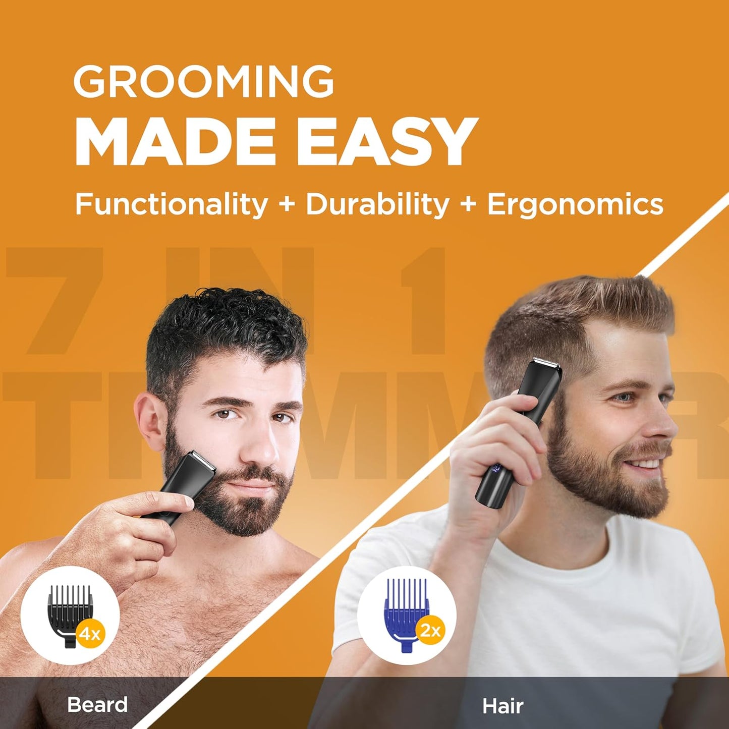 Havells Beard & Hair 7 in 1 Trimmer |2-in-1 Special Blade| Comes with 4 Beard & 2 Hair Combs| Real Time Digital Display| Type C Turbo Charge| No Nicks & Cuts|2 Year Guarantee|BT6661