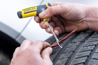 STANLEY STHT80891-0 Flat Tubeless Tyre Repair Kit for Cars and Bikes, Easily Fix Punctures WITHOUT Removing Tire from Rim, Comes with Reamer & Plugger Tool and 5 Plugs, Yellow and Black