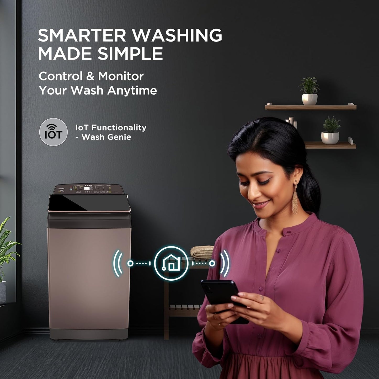 Havells-Lloyd 8.5 Kg 5 Star Fully Automatic Intelli Inverter Motor Top Load Novante IOT With With In Built Heater Washing Machine (GLWT855N12CB Copper Blush)