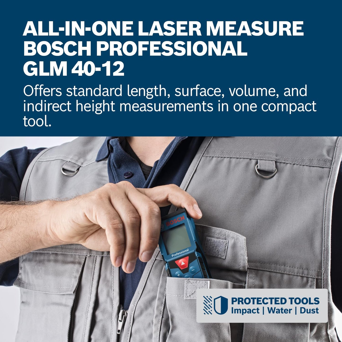 BOSCH GLM 40-12 Laser Measure | Precise Length, Area & Volume | Easy-to-Read Display | IP54 Durable | Memory Function for Fast Measurements|Compact & Pro-Grade Tool|1Yr Warranty|Batteries Not Included